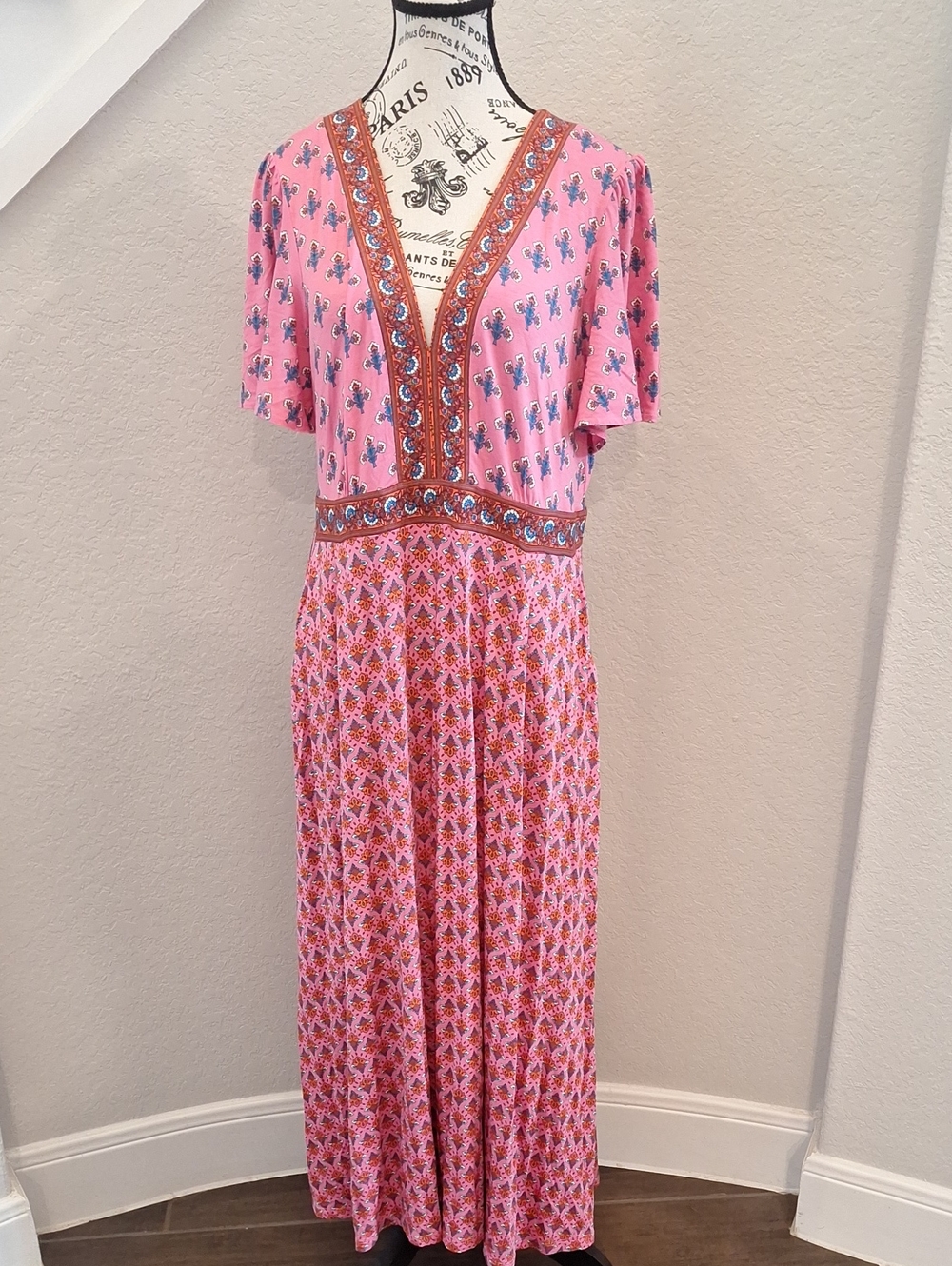 Boden Ellie Flutter Maxi Tea Dress Multi Print Coastal Boho V-neck Size 12P - Picture 2 of 13